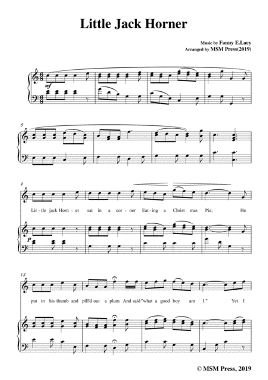 Fanny E.Lacy-Little Jack Horner,in C Major,for Voice and Piano Voice Solo scores gallery preview page 3