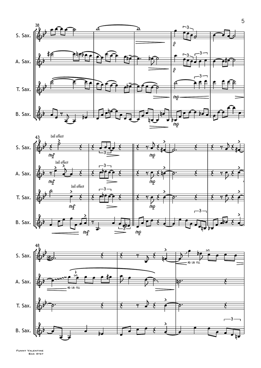 My Funny Valentine Saxophone Quartet scores gallery preview page 5
