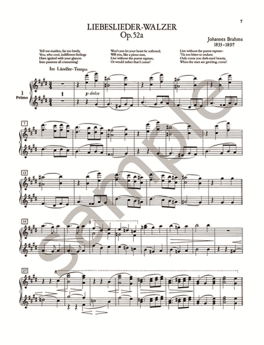 Liebeslieder-Walzer Op. 52a; Neue Liebeslieder-Walzer Op. 65a for Piano Duet