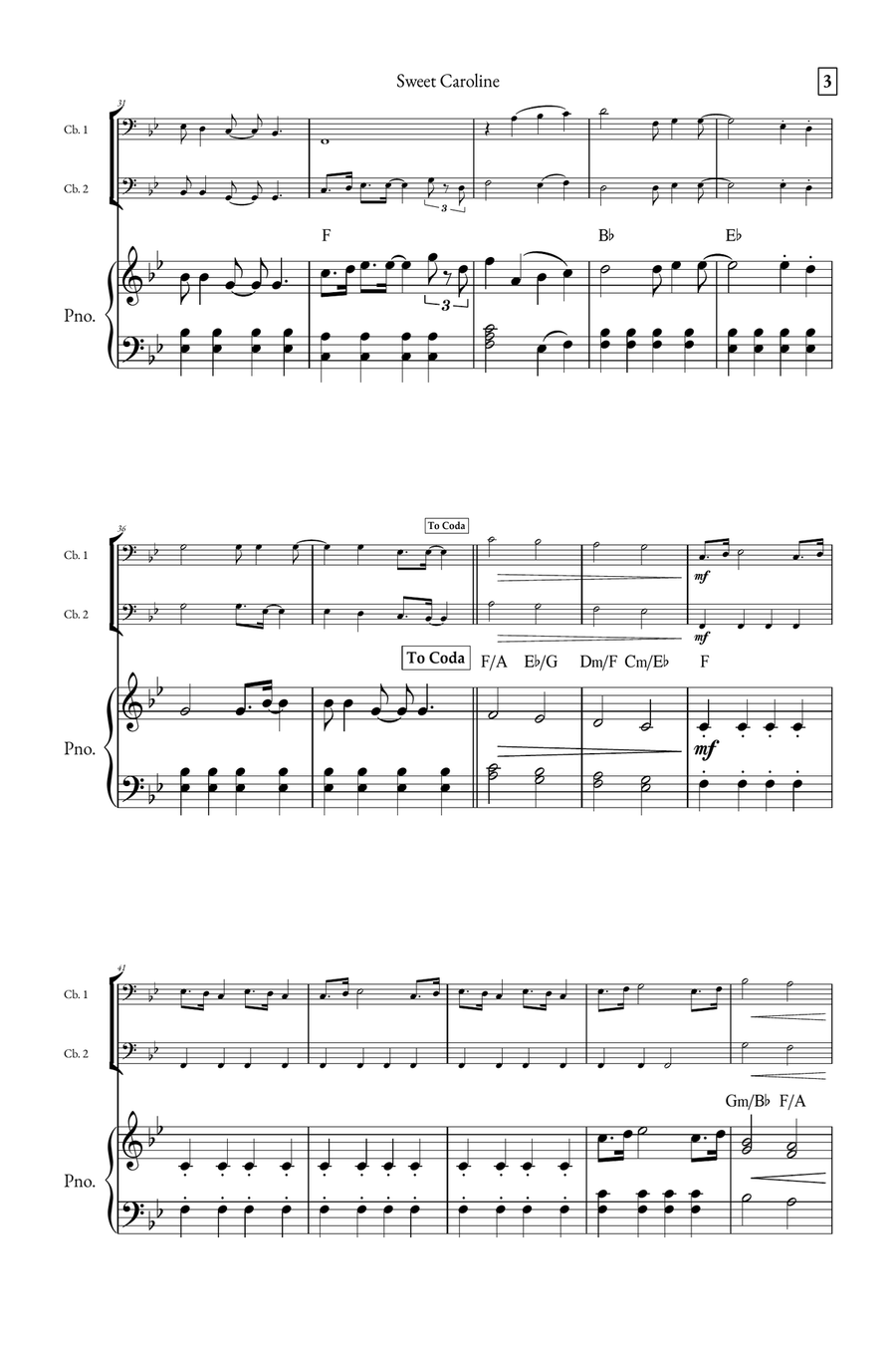 Sweet Caroline String Duet scores gallery preview page 3