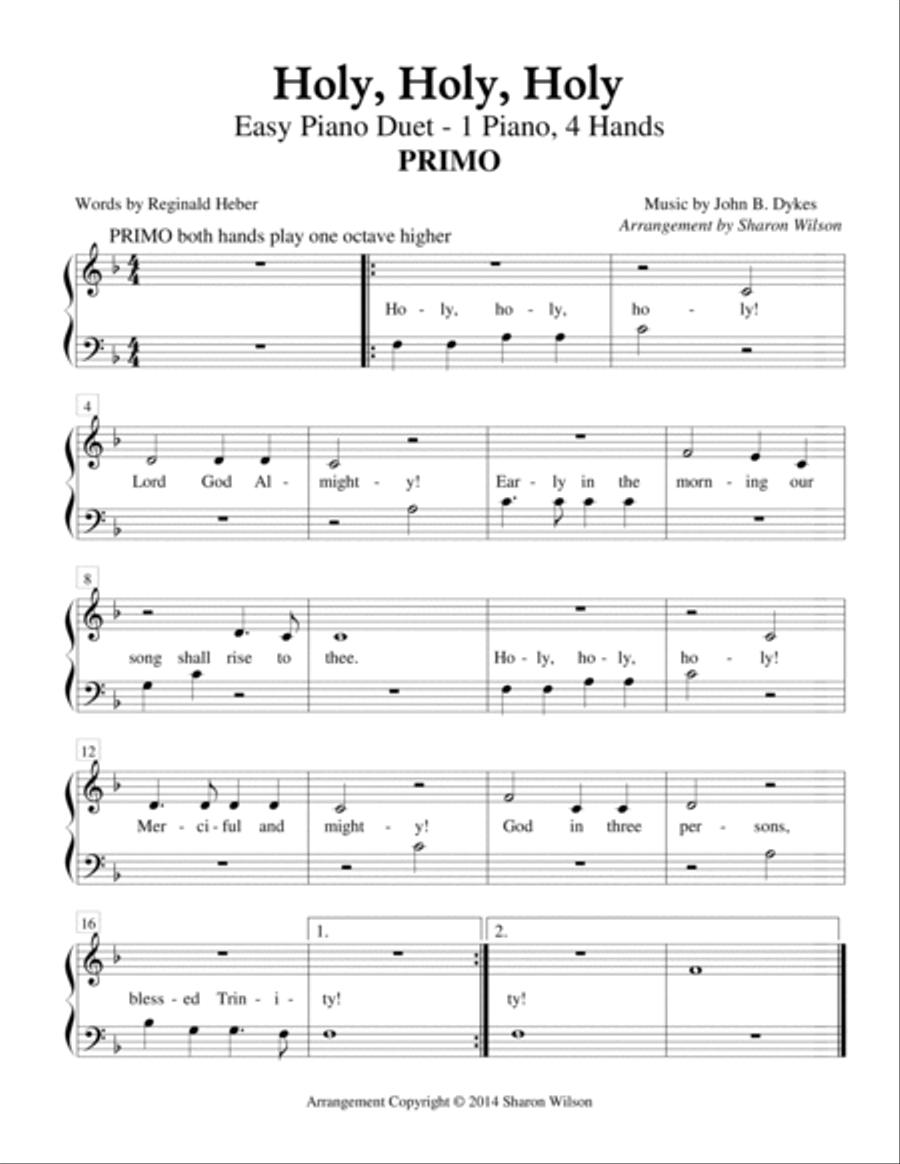Holy, Holy, Holy (Easy Piano Duet; 1 Piano, 4 Hands) Easy Piano scores gallery preview page 2