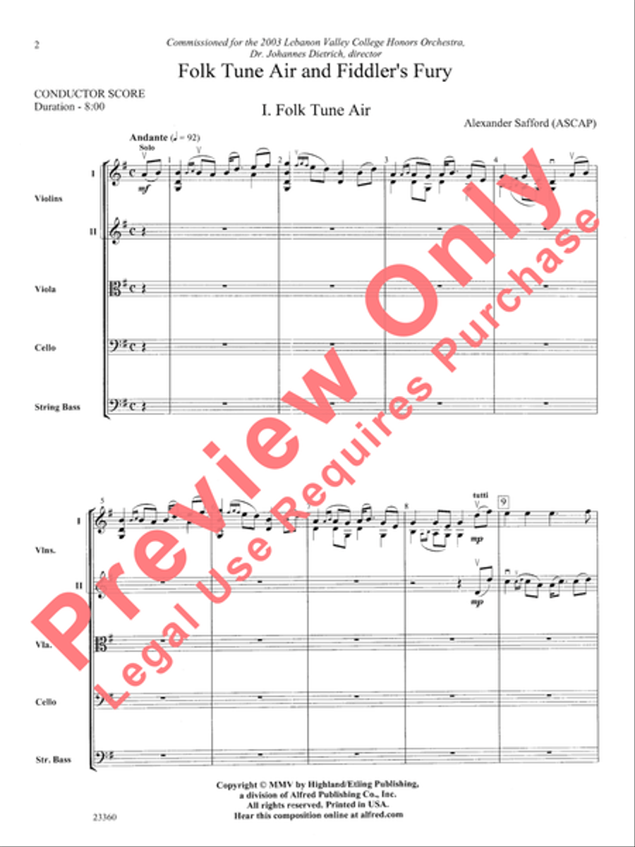 Folk Tune Air and Fiddler's Fury String Orchestra scores gallery preview page 3