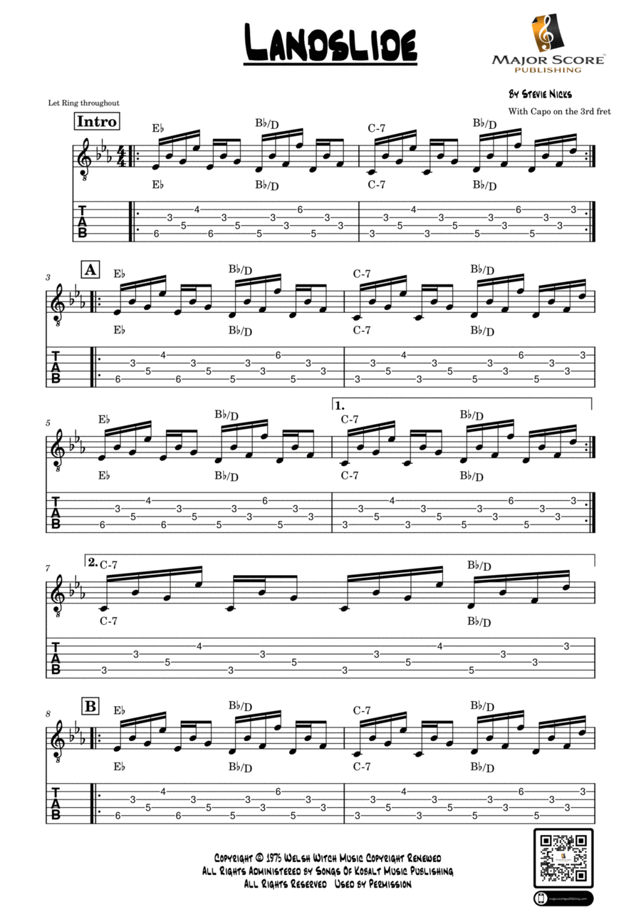 Landslide Guitar Tablature scores gallery preview page 1