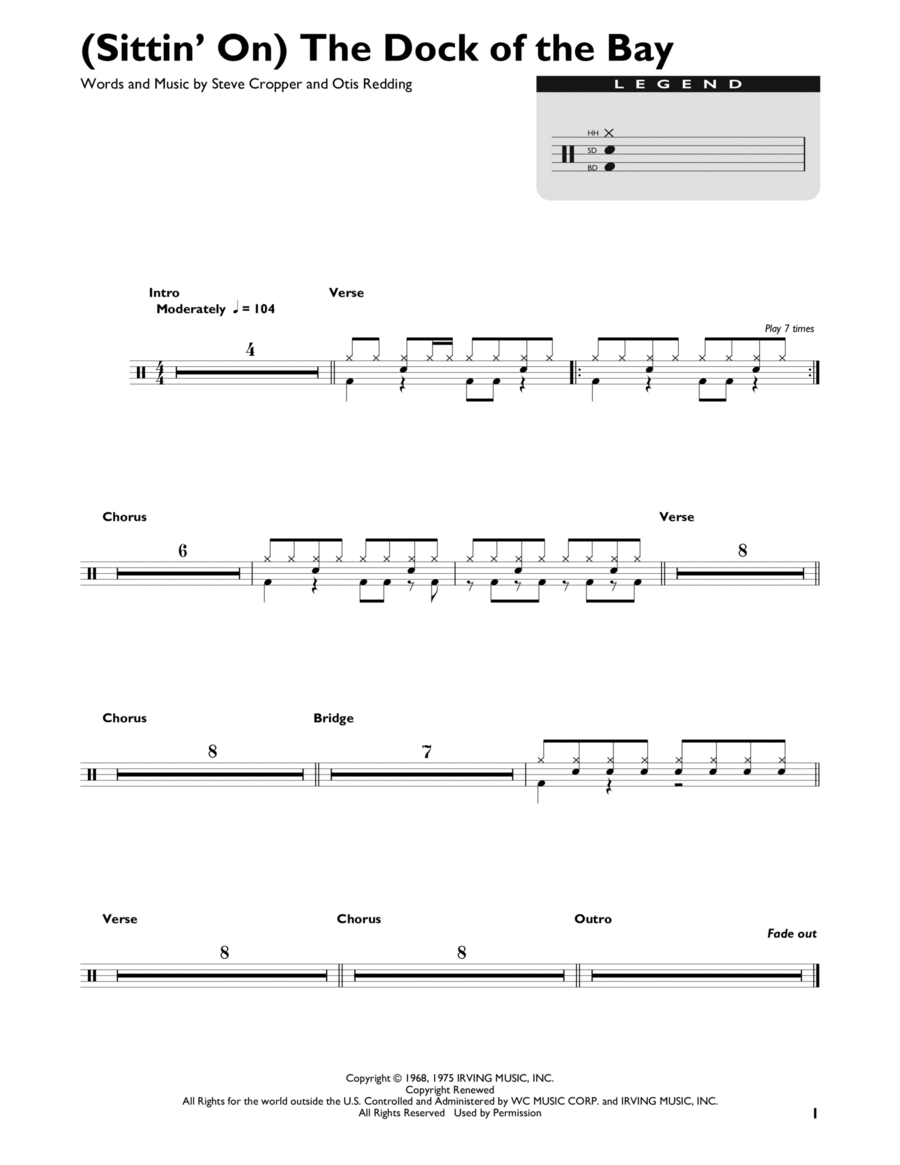 (Sittin' On) The Dock Of The Bay Drum Set scores gallery preview page 1
