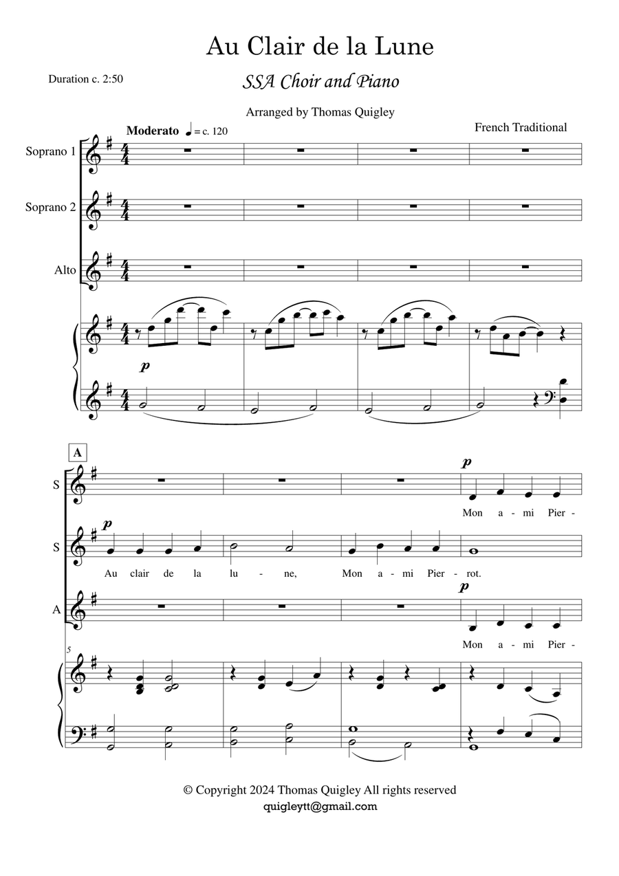 Au Clair de la Lune SSA scores gallery preview page 2