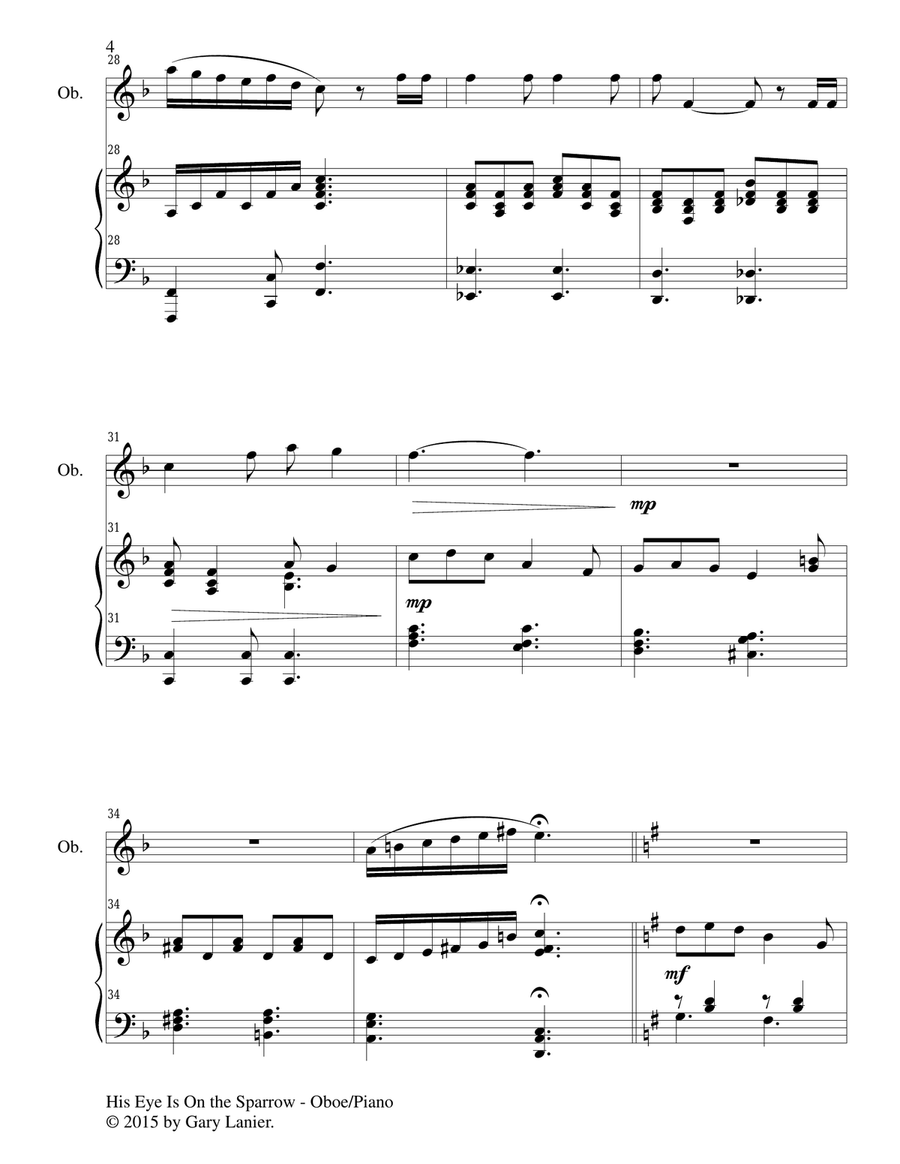 HIS EYE IS ON THE SPARROW (Duet – Oboe and Piano/Score and Parts) Woodwind Duet scores gallery preview page 5