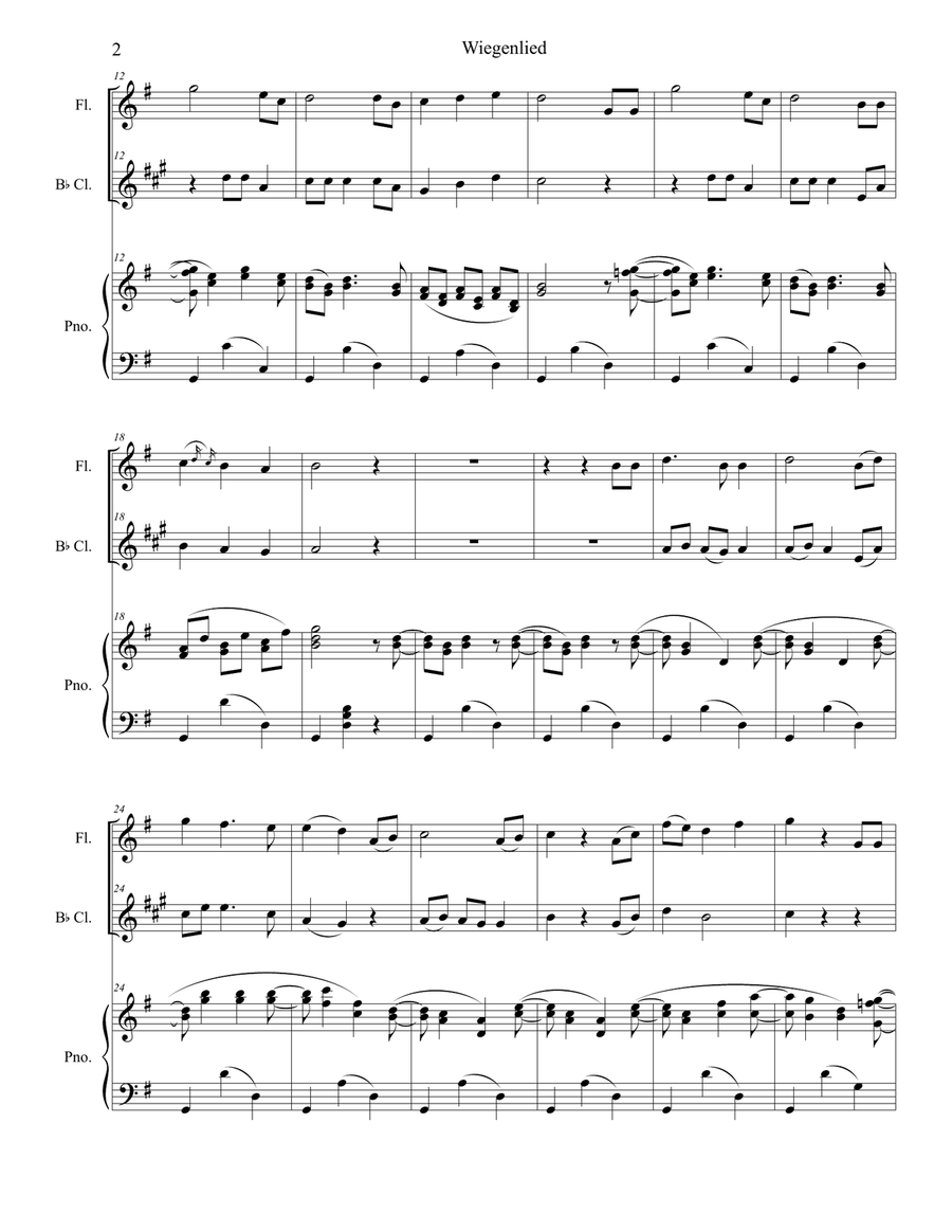 Wiegenlied (Brahms' Lullaby) (Duet for Flute & Bb-Clarinet) Woodwind Duet scores gallery preview page 3