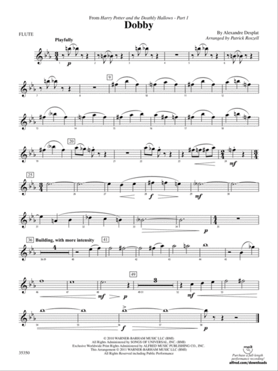 Dobby (from Harry Potter and the Deathly Hallows, Part 1): Flute Concert Band scores gallery preview page 1