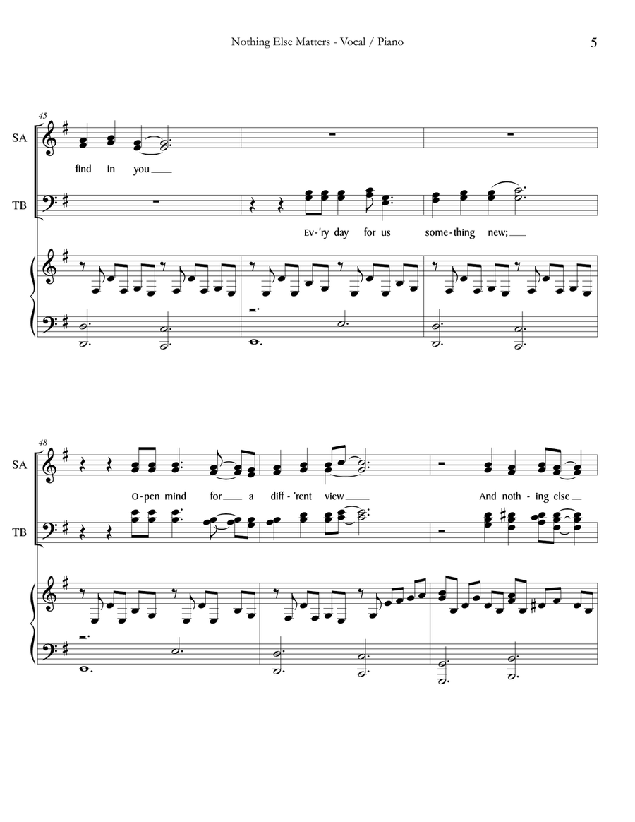 Nothing Else Matters 4-Part scores gallery preview page 5