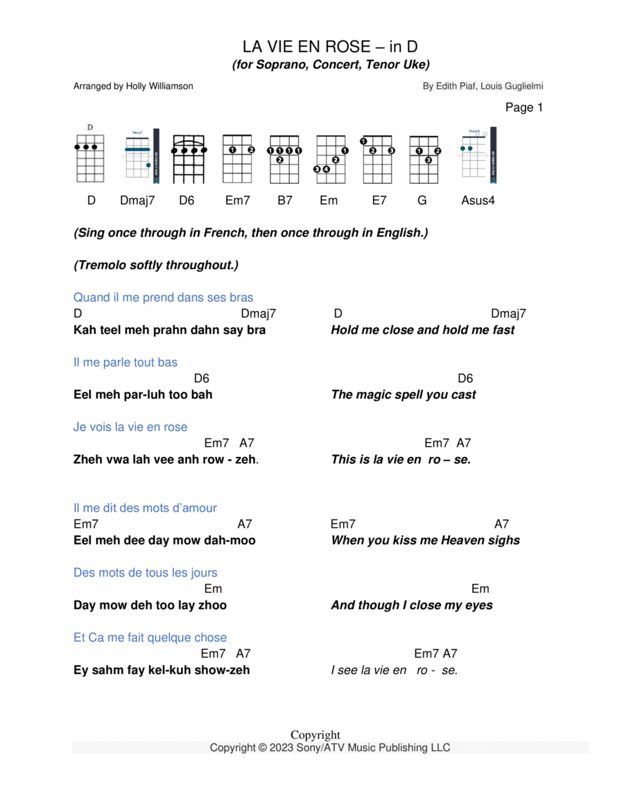 La Vie En Rose La Vie En Rose Ukulele scores gallery preview page 1