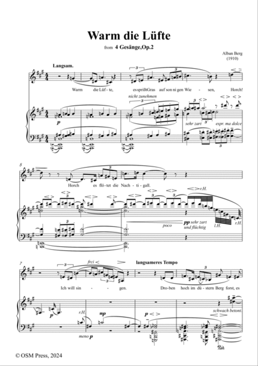 Alban Berg-Warm die Lüfte(1910),in A Major,Op.2 No.4 Voice scores gallery preview page 2