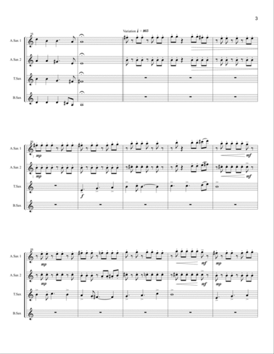 Variations on a Well-Known Hymn - Saxophone Quartet AATB Saxophone Quartet scores gallery preview page 3
