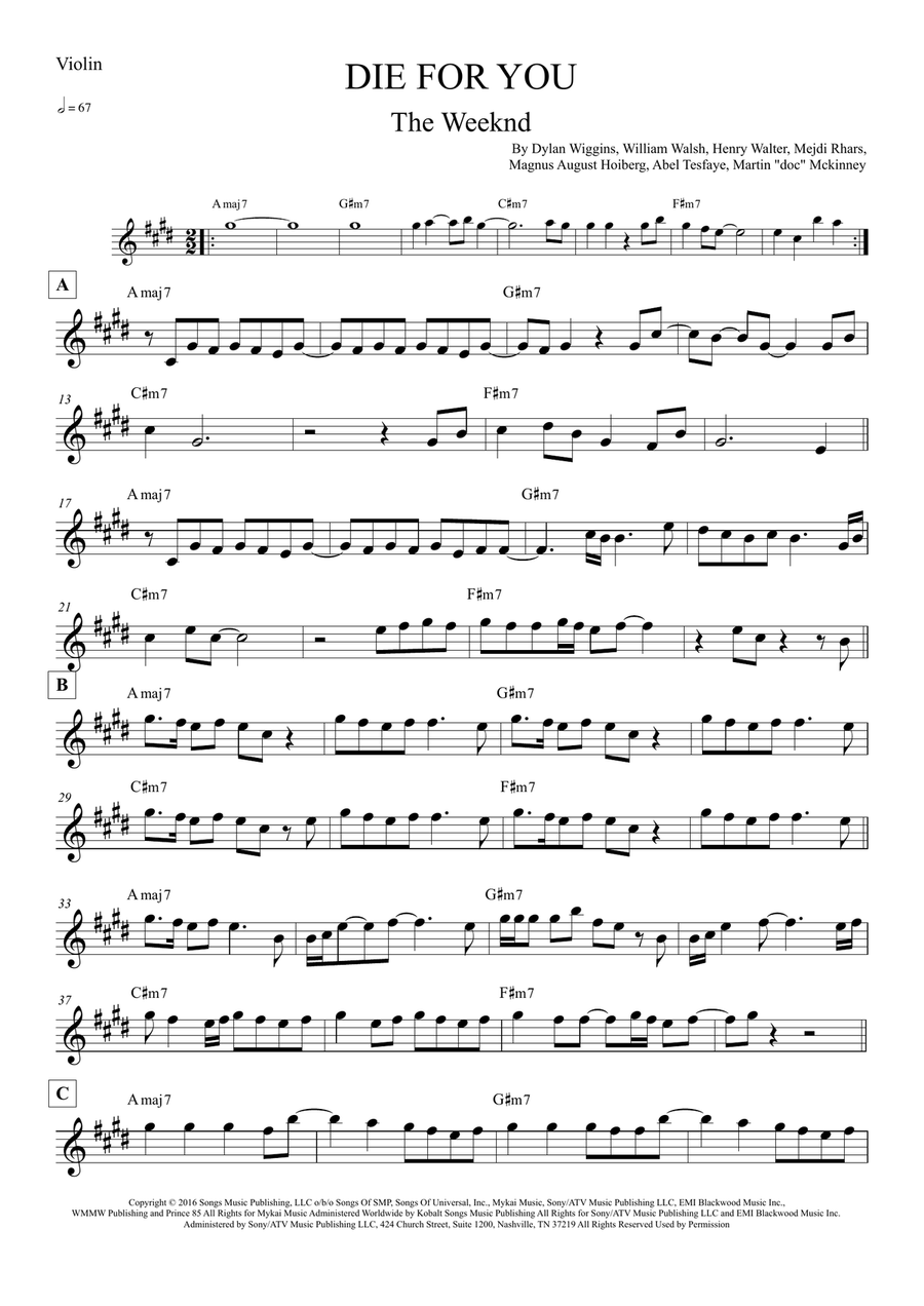 Die For You Violin Solo scores gallery preview page 1