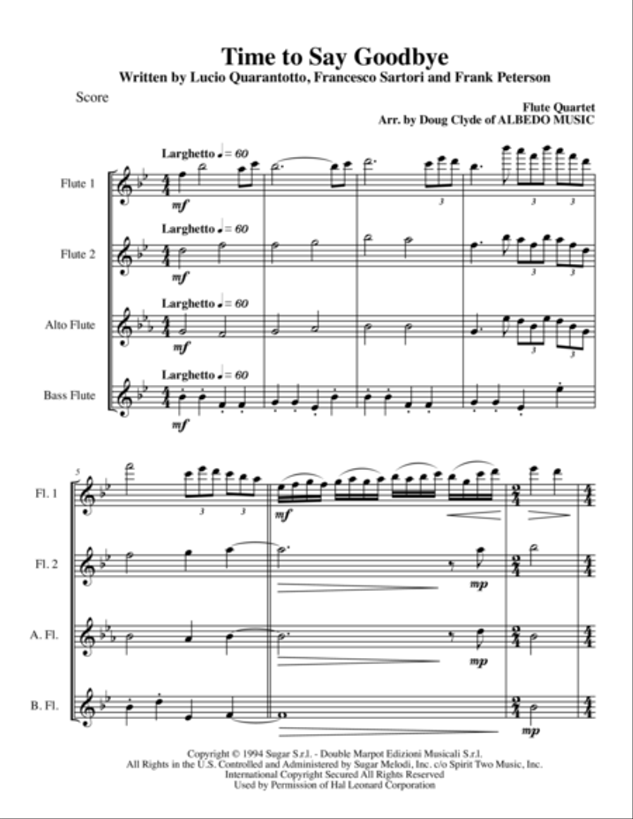 Time To Say Goodbye Woodwind Quartet scores gallery preview page 1