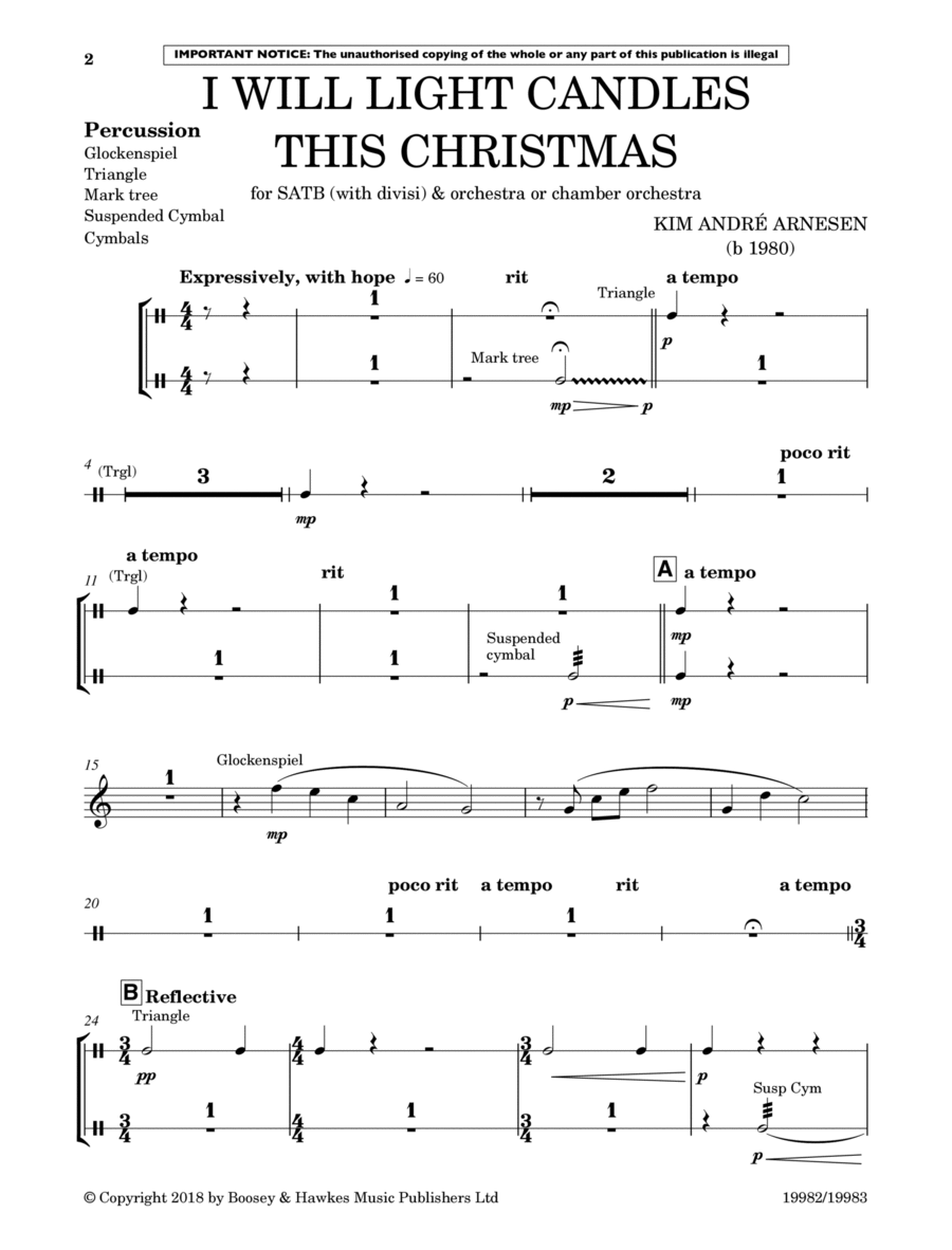 I Will Light Candles This Christmas (Full Orchestration) - Percussion 2 Choir scores gallery preview page 1