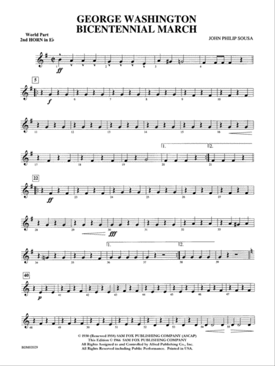 George Washington Bicentennial March: (World Part) 2nd Horn in E-flat Concert Band scores gallery preview page 1