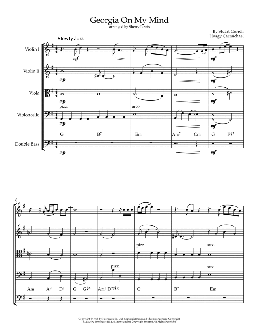 Georgia On My Mind String Quintet scores gallery preview page 1