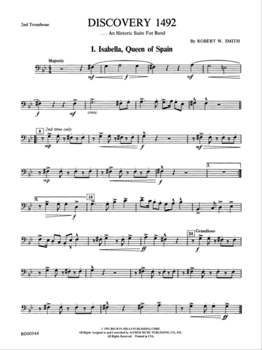 Discovery 1492: 2nd Trombone Concert Band scores gallery preview page 1