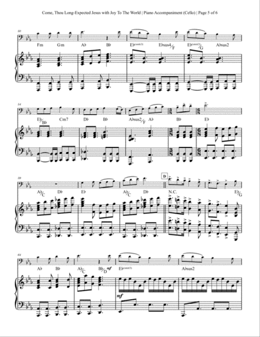 Come, Thou Long-Expected Jesus with Joy To The World - Cello Solo with Piano Accompaniment Piano scores gallery preview page 5