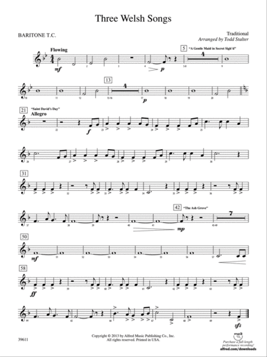 Three Welsh Songs: Baritone T.C. Concert Band scores gallery preview page 1