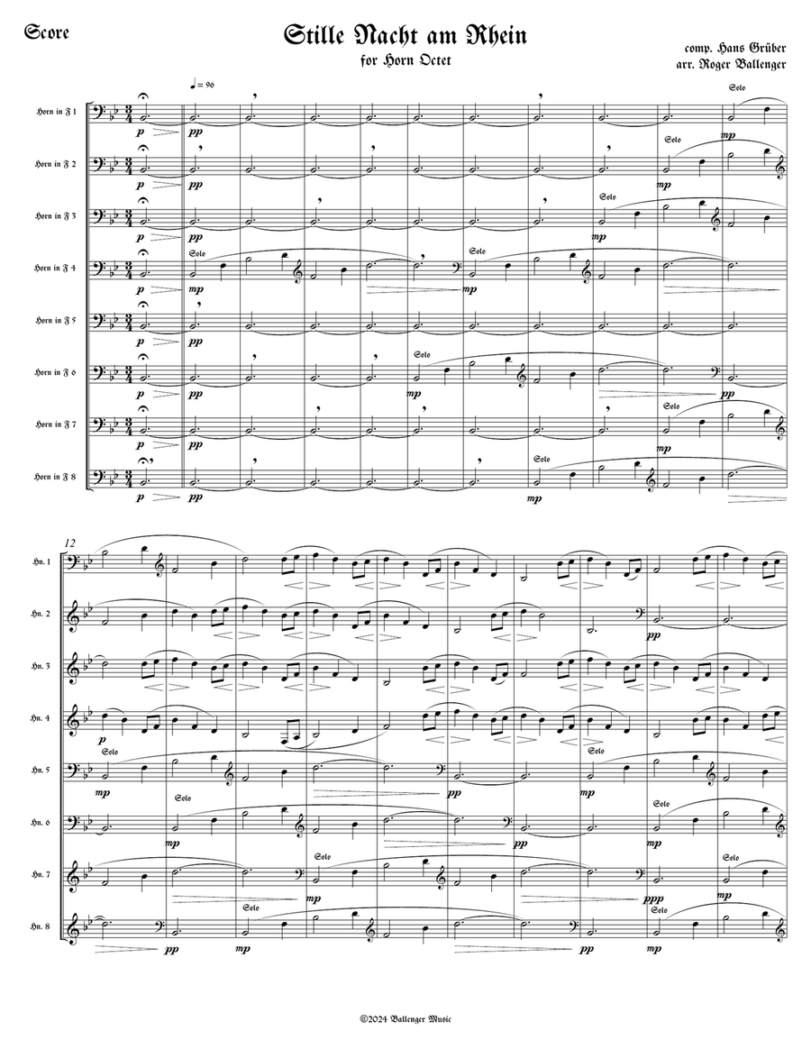 Stille Nacht am Rhein fur 8 Horner Horn scores gallery preview page 2
