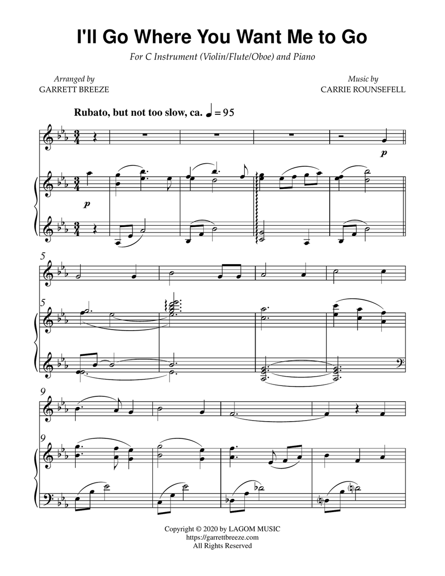 I'll Go Where You Want Me to Go (Solo Flute & Piano) Flute Solo scores gallery preview page 2