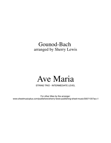 AVE MARIA - Bach-Gounod, String Trio, Intermediate Level for 2 violins and cello or violin, viola an image number null