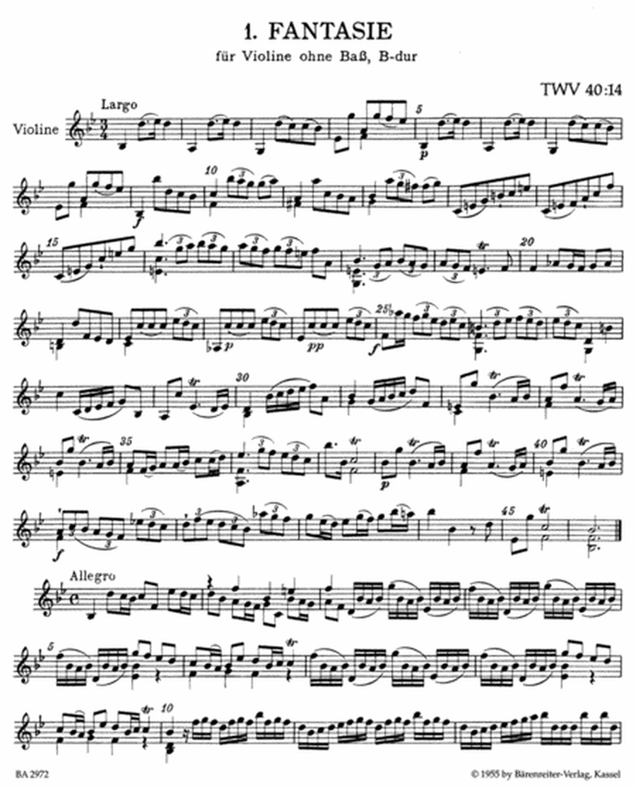 Twelve Fantasias for Violin without Bass TWV 40:14 - 40:25