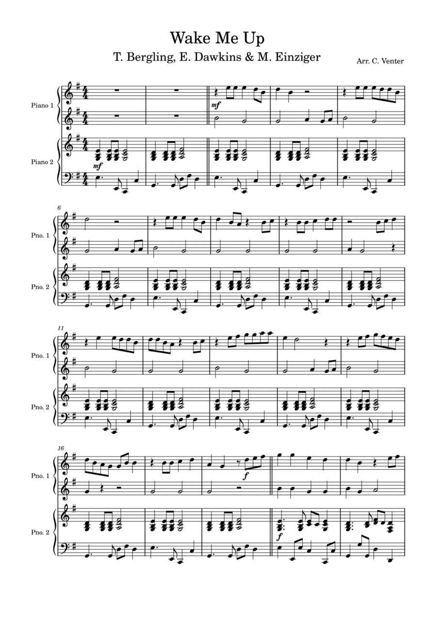 Wake Me Up Score and Parts scores gallery preview page 1