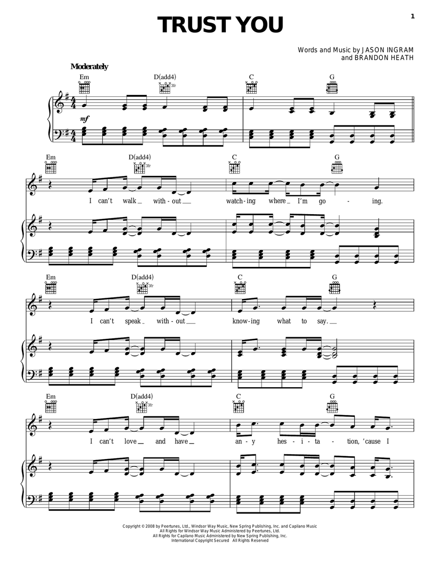 Trust You Piano, Vocal, Guitar scores gallery preview page 1