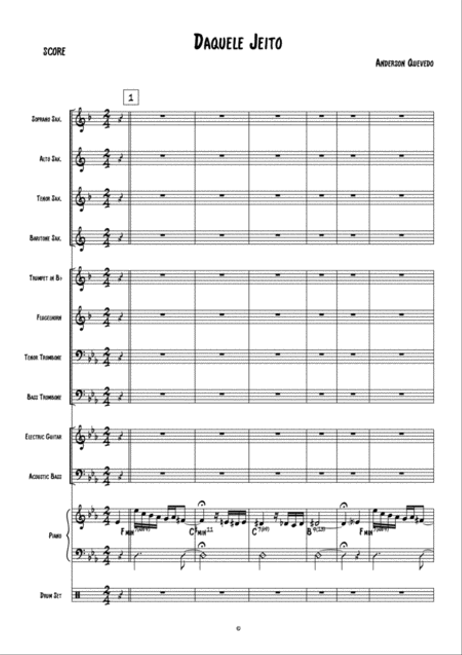 Daquele Jeito - Score (Soprano Sax, Alto Sax, Tenor Sax, Baritone Sax, Trumpet, Flugelhorn, Tenor Tr Jazz Ensemble scores gallery preview page 1