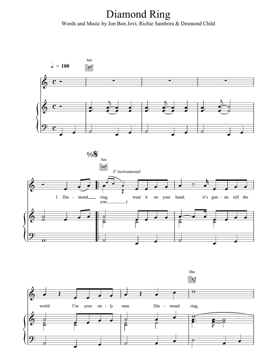 Diamond Ring Piano, Vocal, Guitar scores gallery preview page 1
