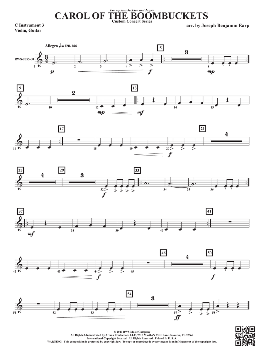 Carol of the Boombuckets: Part 3 - C Instruments T.C. C Instrument scores gallery preview page 1