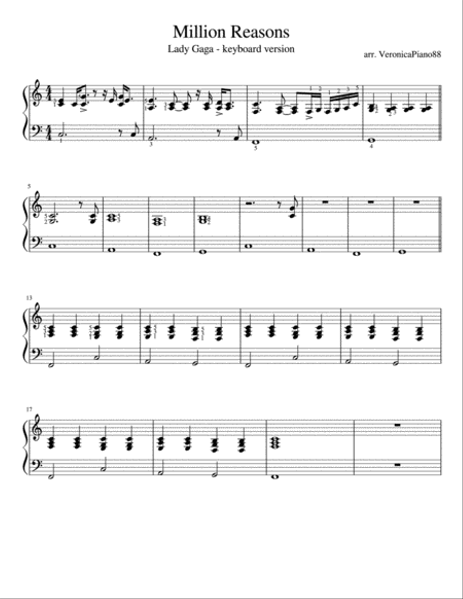 Million Reasons Million Reasons Easy Piano scores gallery preview page 1