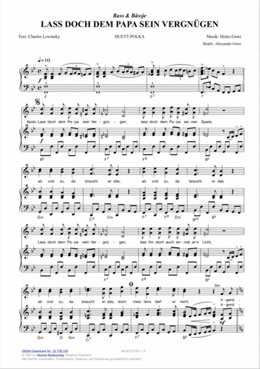 Lass doch dem Papa sein Vergnugen Piano, Vocal, Guitar scores gallery preview page 2