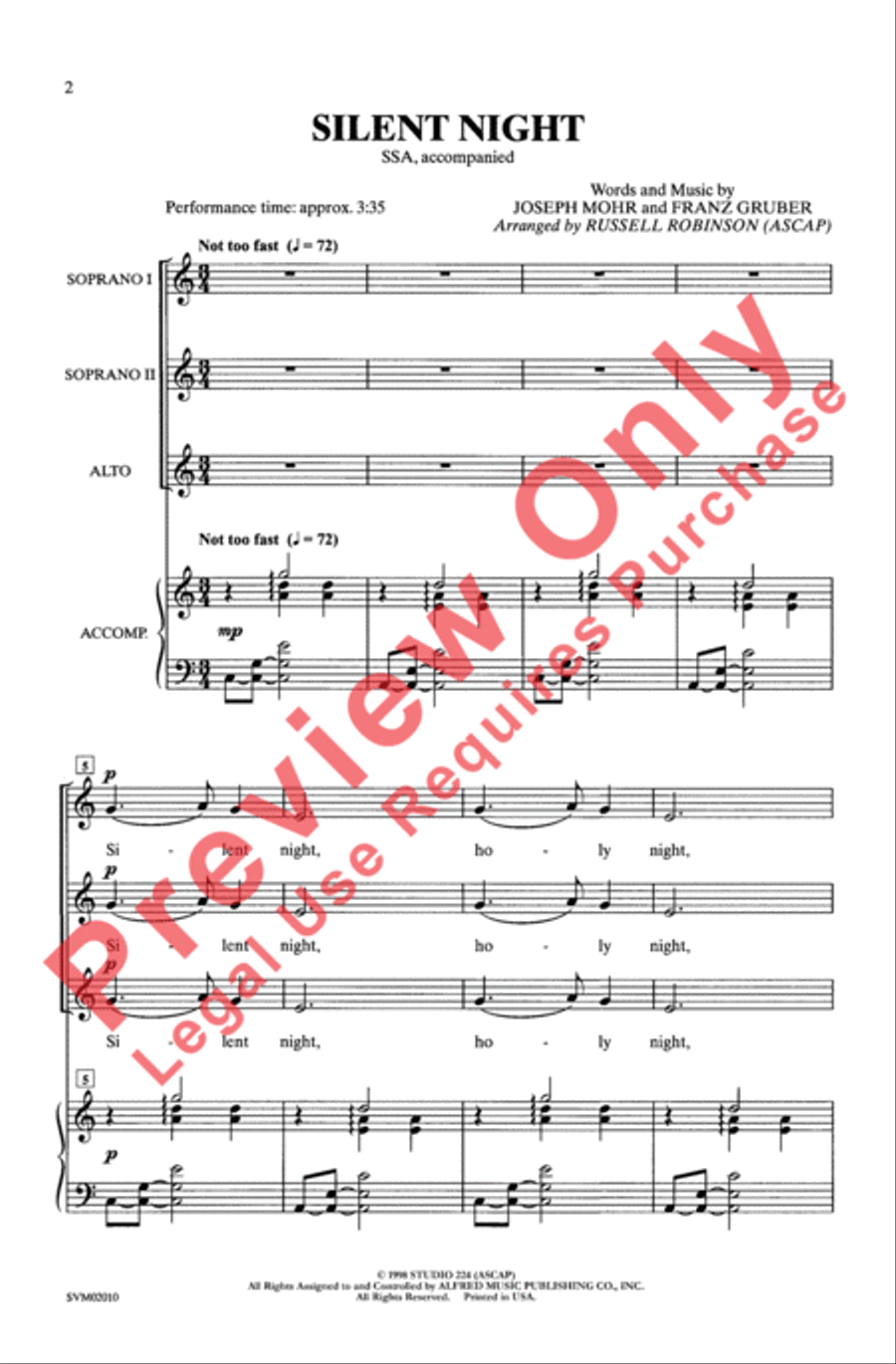 Silent Night - SSA SSA scores gallery preview page 2