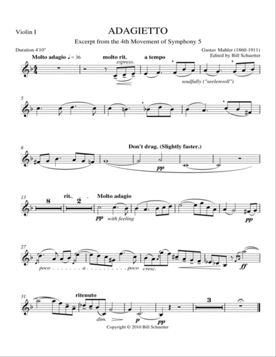 Adagietto from Symphony #5 String Orchestra scores gallery preview page 5