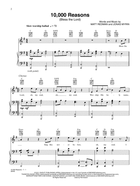 10,000 Reasons (Bless the Lord) by Matt Redman Small Ensemble - Sheet Music