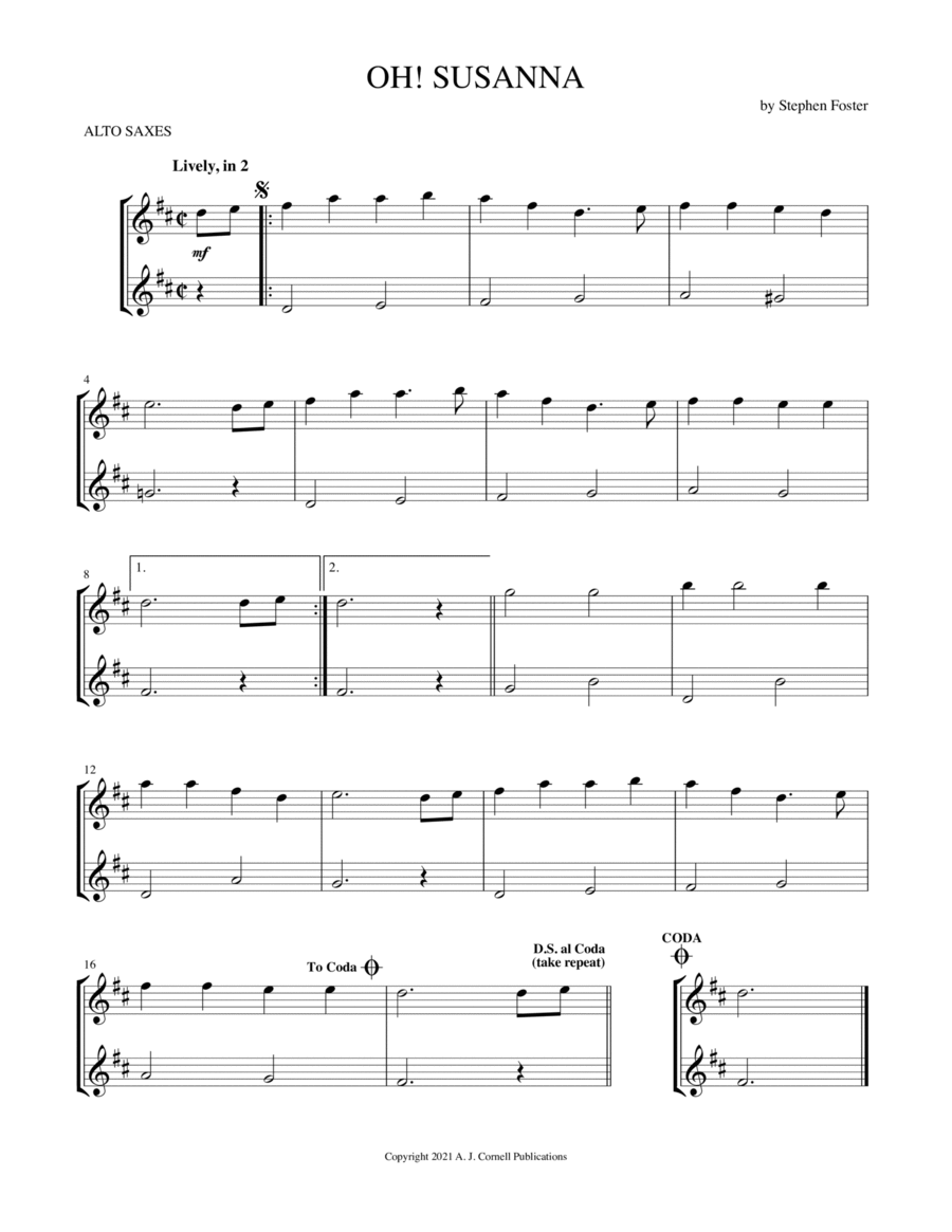 Oh! Susanna Woodwind Duet scores gallery preview page 1