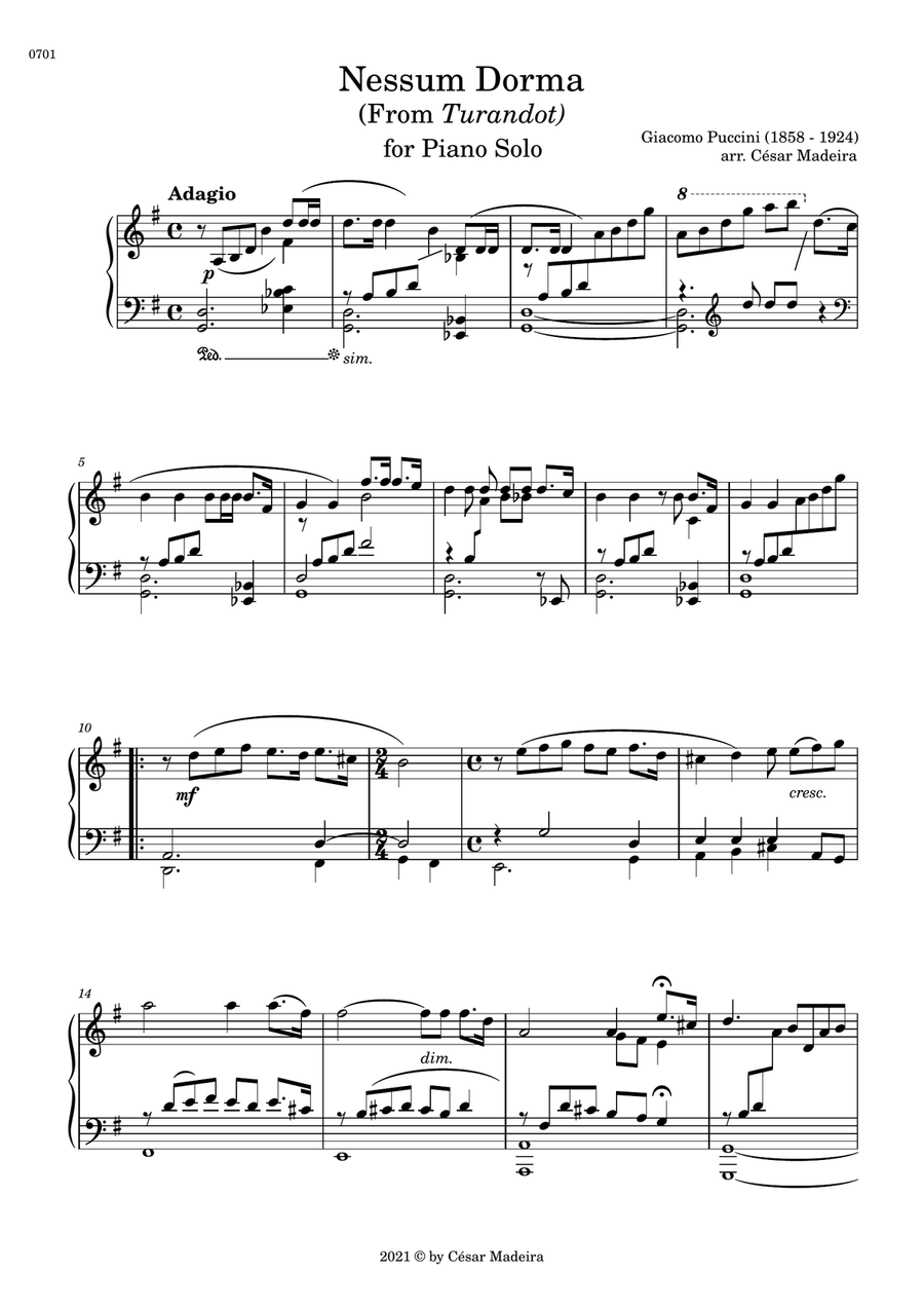 Nessun Dorma by Puccini - Piano Solo (Full Score) Piano Solo scores gallery preview page 2