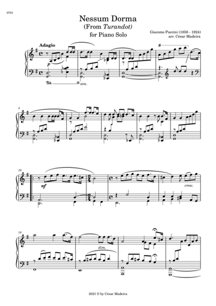 Nessun Dorma by Puccini - Piano Solo (Full Score) image number null