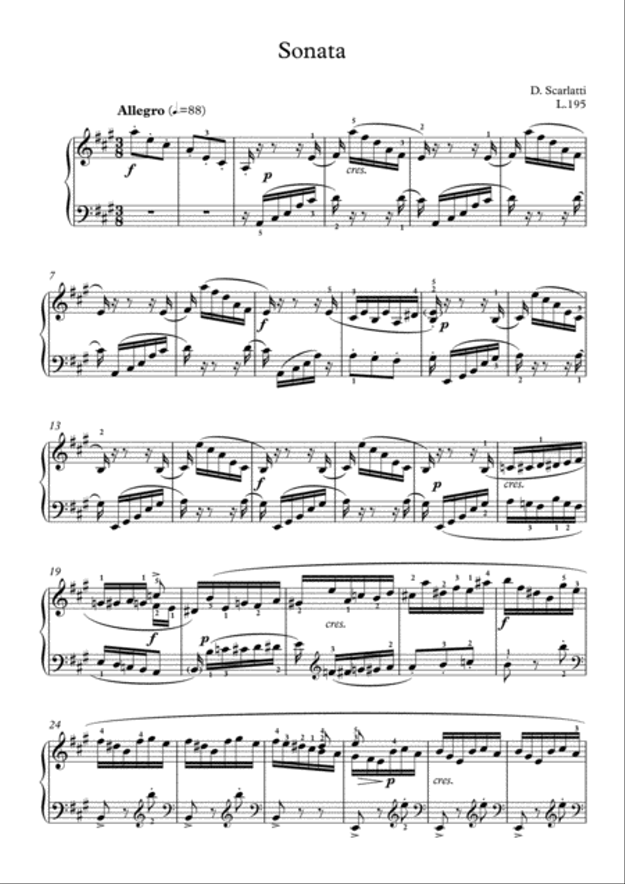 Scarlatti-Sonata in A-Major L.195 K.65(piano) Piano Solo scores gallery preview page 2