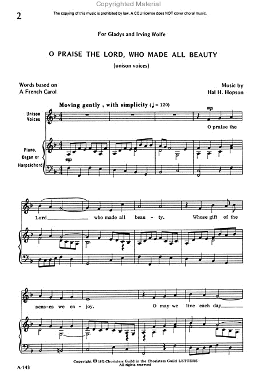 O Praise the Lord, Who Made All Beauty Unison Choir scores gallery preview page 2