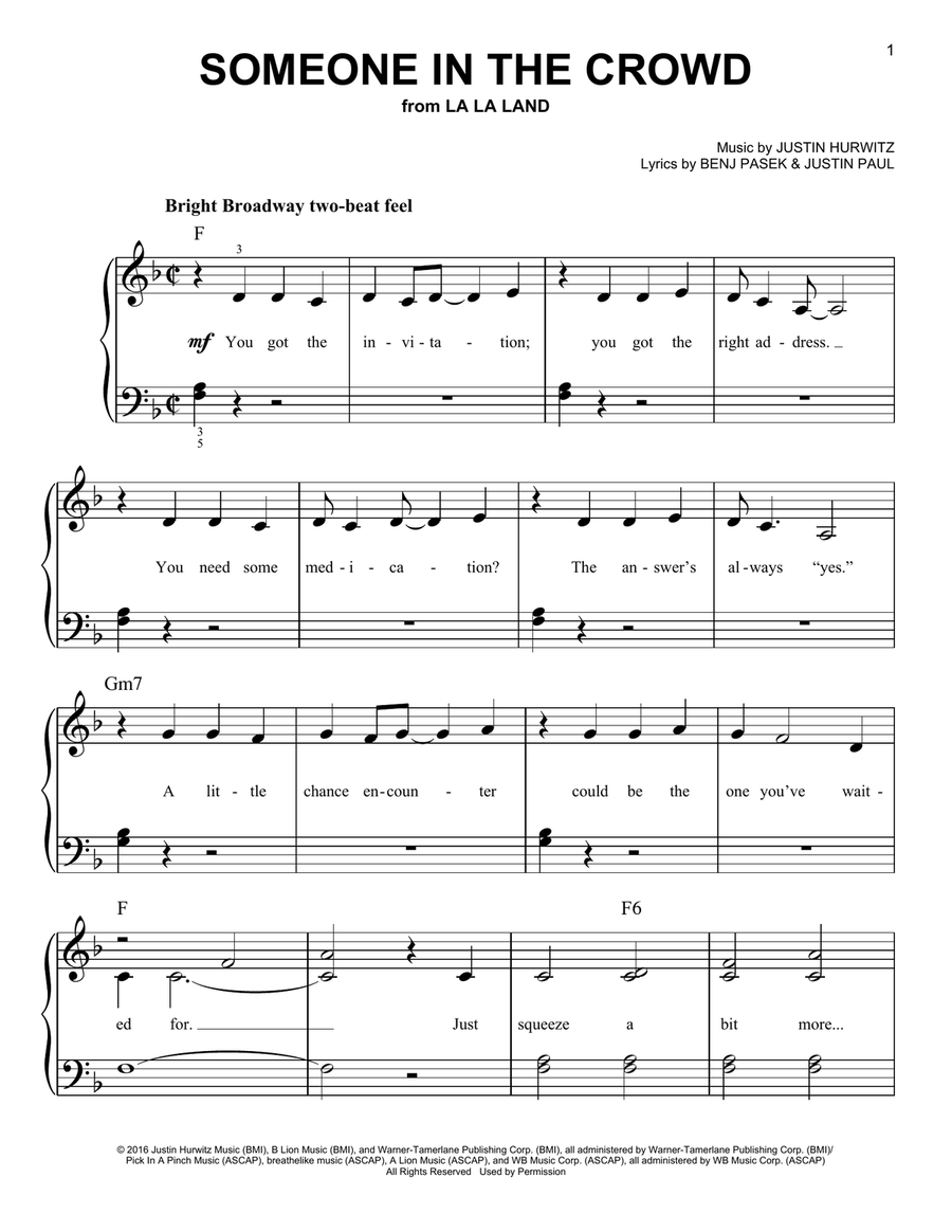 Someone In The Crowd Easy Piano scores gallery preview page 1