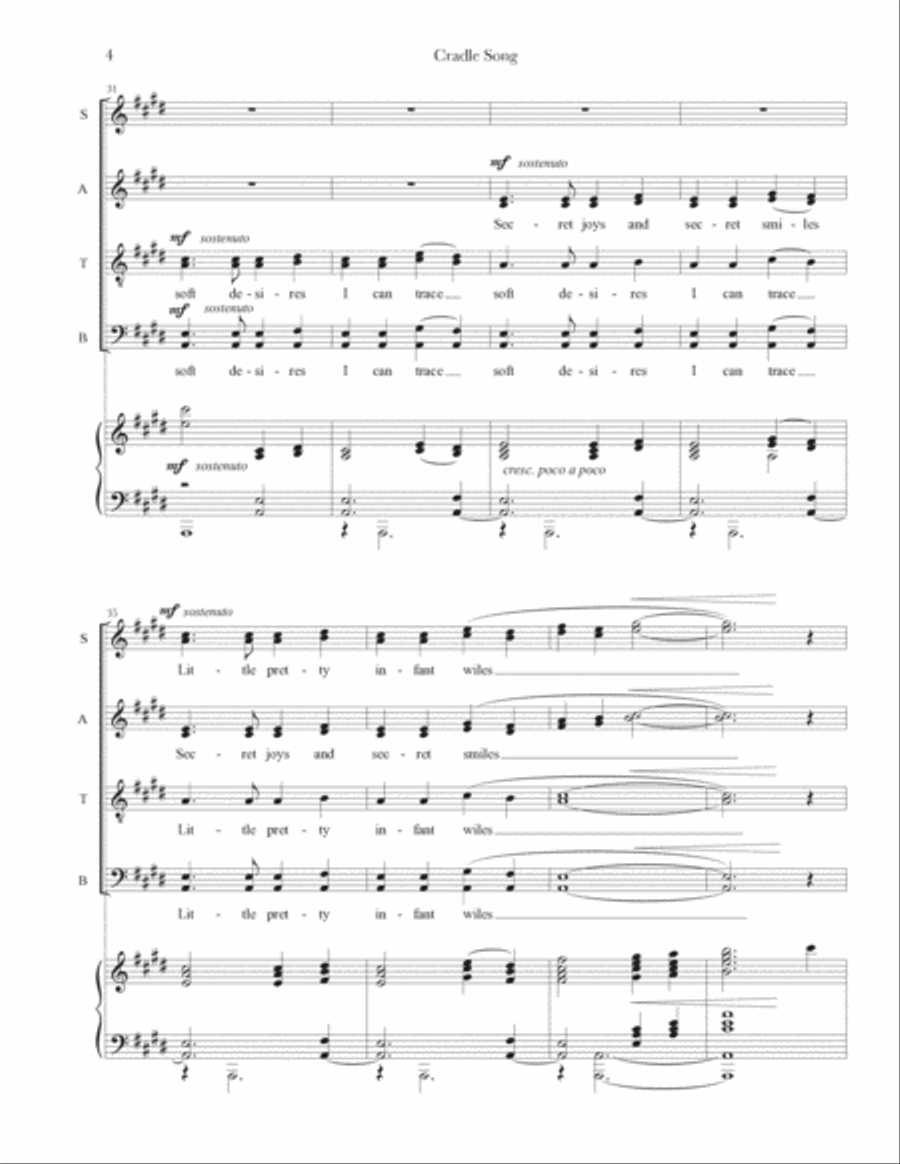 Cradle Song (SATB + Piano) 4-Part scores gallery preview page 4