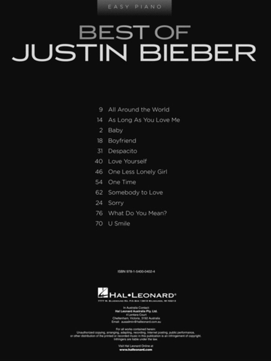 Best of Justin Bieber Easy Piano scores gallery preview page 2