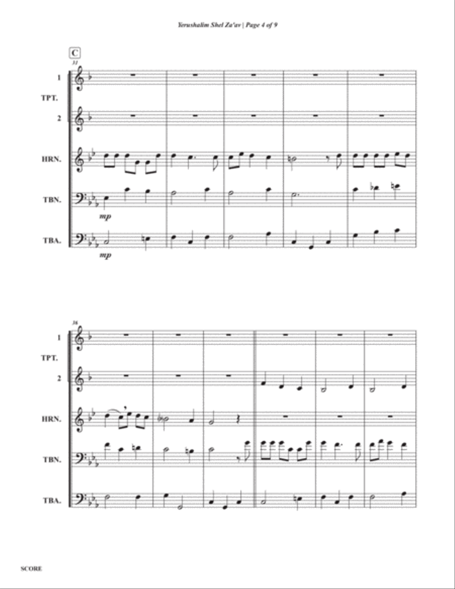 Yerushalim Shel Za'av (Jerusalem of Gold) Brass Quintet scores gallery preview page 4