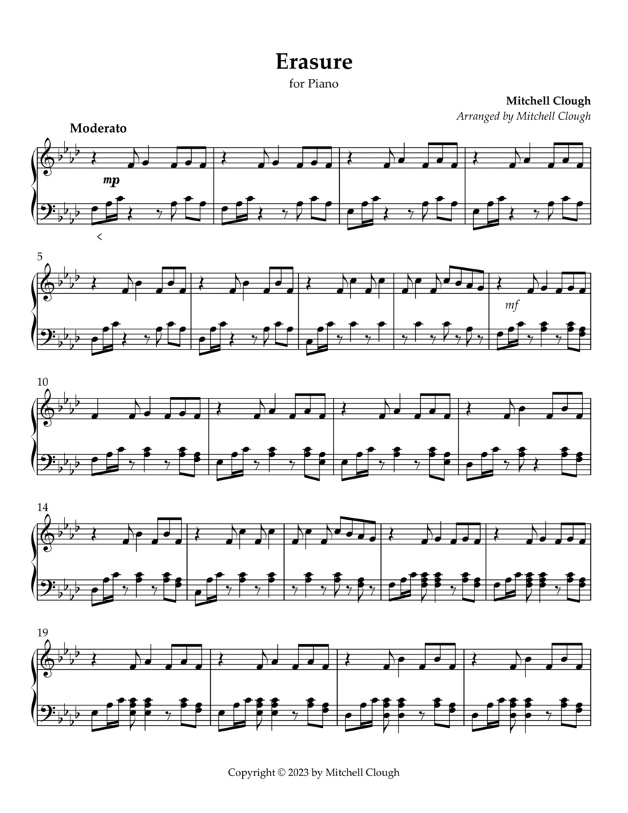 Erasure Piano Solo scores gallery preview page 1