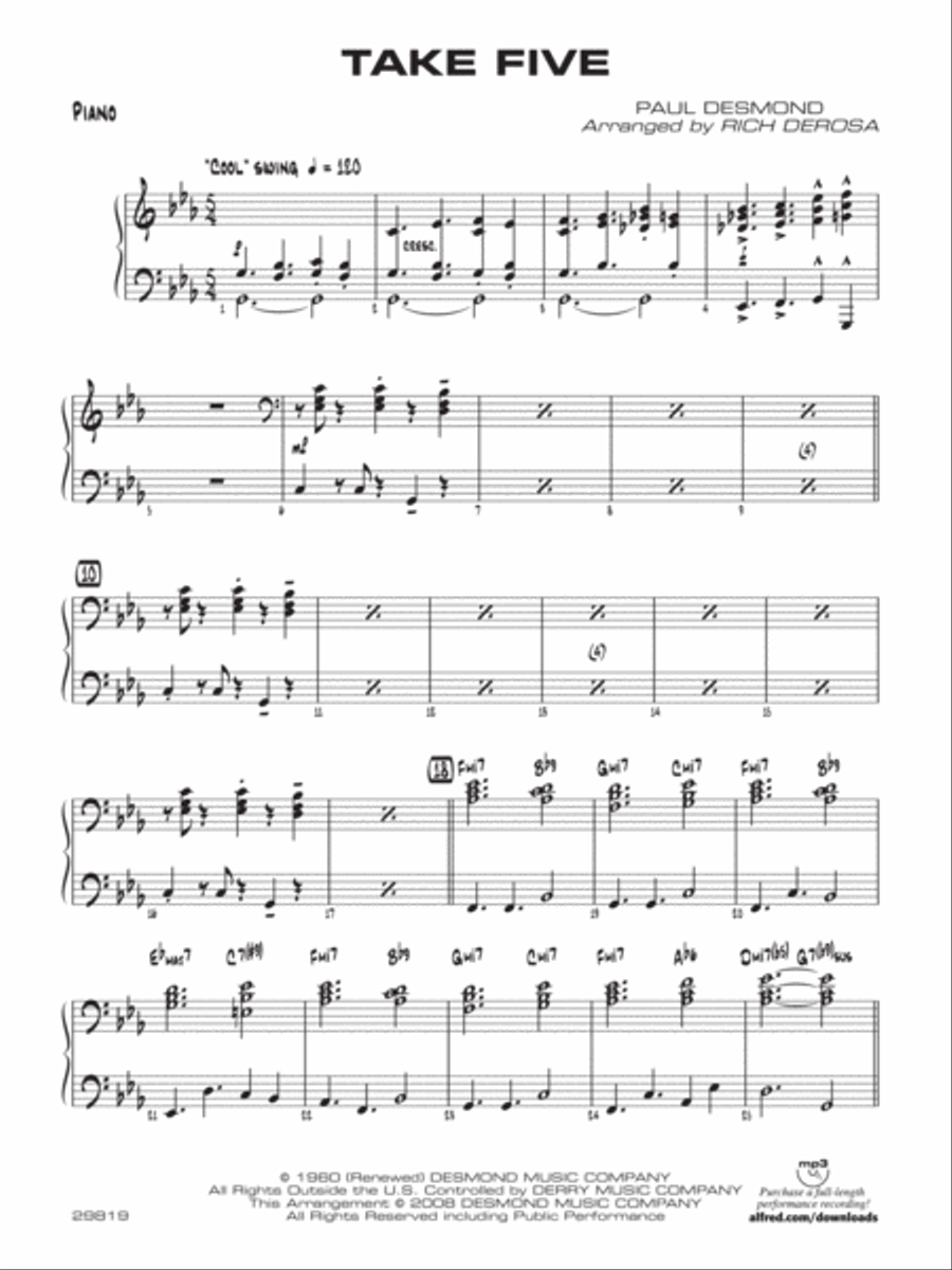 Take Five: Piano Accompaniment Jazz Ensemble scores gallery preview page 1