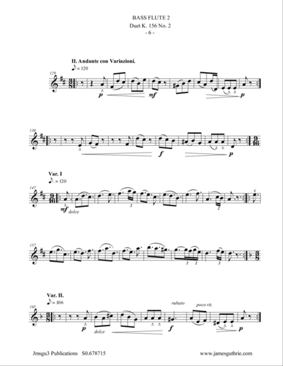 Mozart: Duet K. 156 No. 2 for Bass Flute Duo Flute Duet scores gallery preview page 6